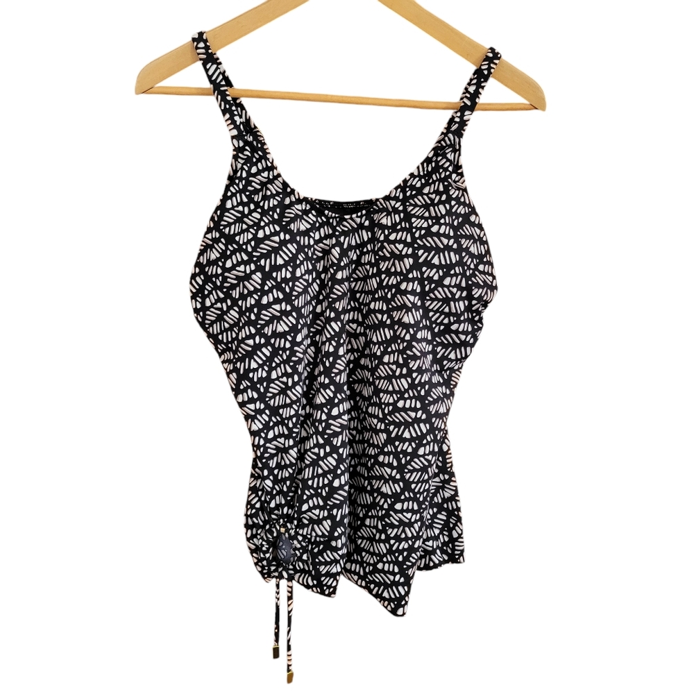 Shape Solver Tankini Swim Top Womens Size 12 Black & White Adjustable Straps